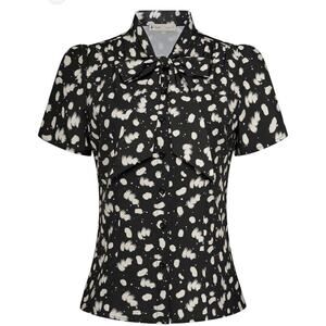 Belle Poque vintage style Black white feminine bow Tie Knot blouse size 2xl
